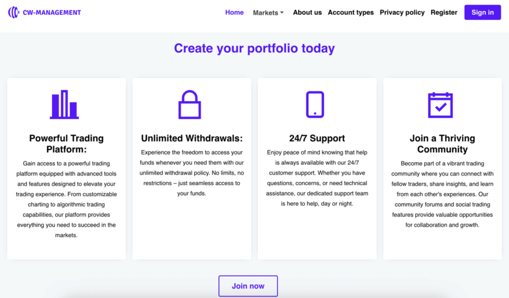 CW Management page screenshot