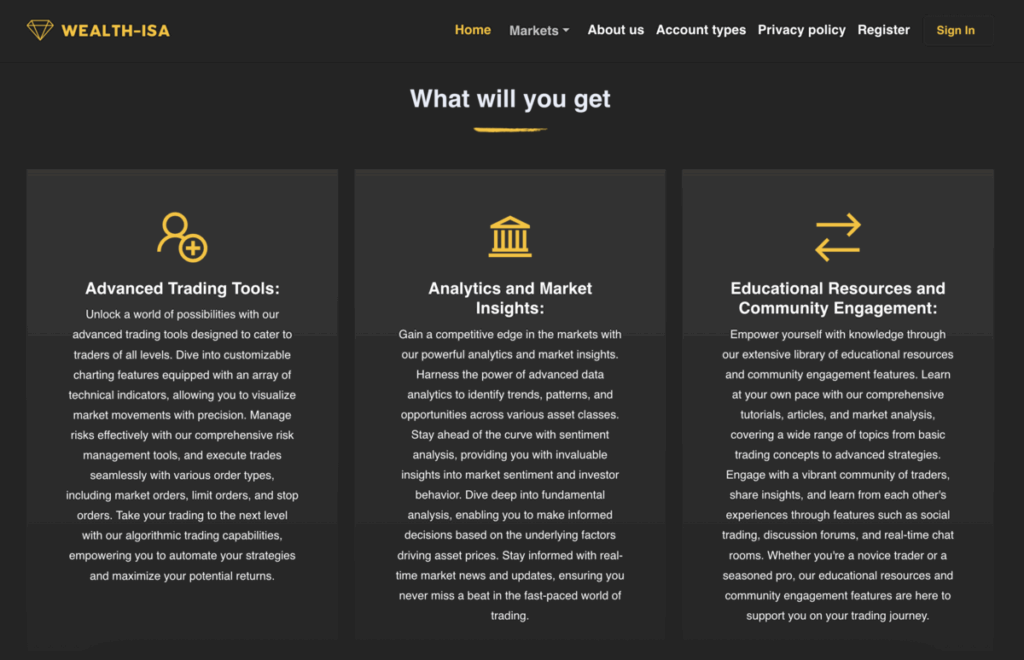 Wealth isa home page screenshot