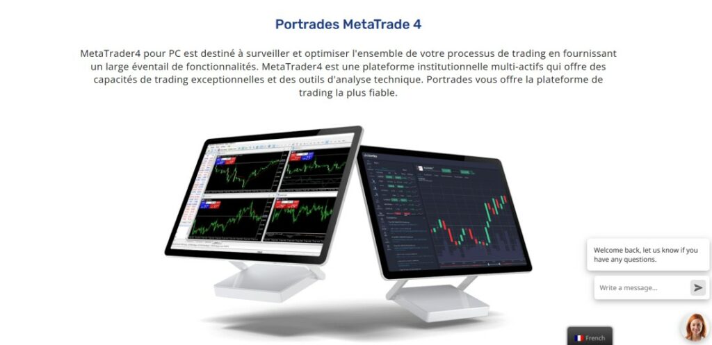 Plateforme MetaTrade 4 disponible pour PC avec courtier Portrades pour trader les CFD en ligne